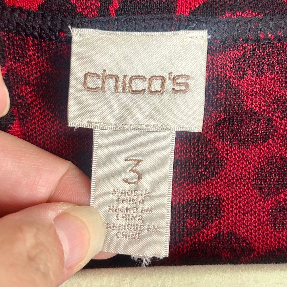 Chico's Red Black Leopard Cheetah Print Fringe Cardigan Sweater Size 3 XL Wool - Picture 6 of 7